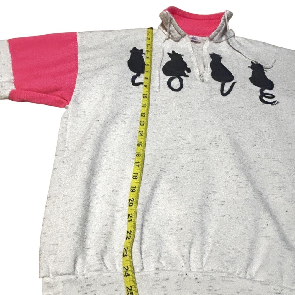 Vintage Magic USA Cat LOVE Quarter Zip Sweatshirt Pink Colorblock Women’s L - Picture 9 of 16